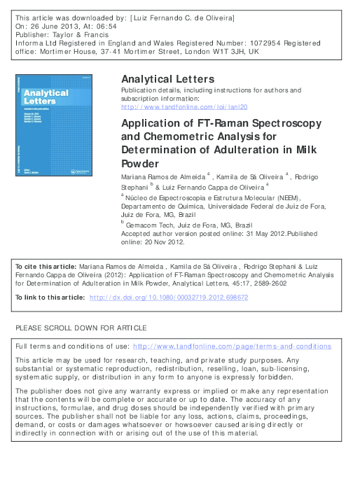 (PDF) Application of FT-Raman Spectroscopy and Chemometric Analysis for ...