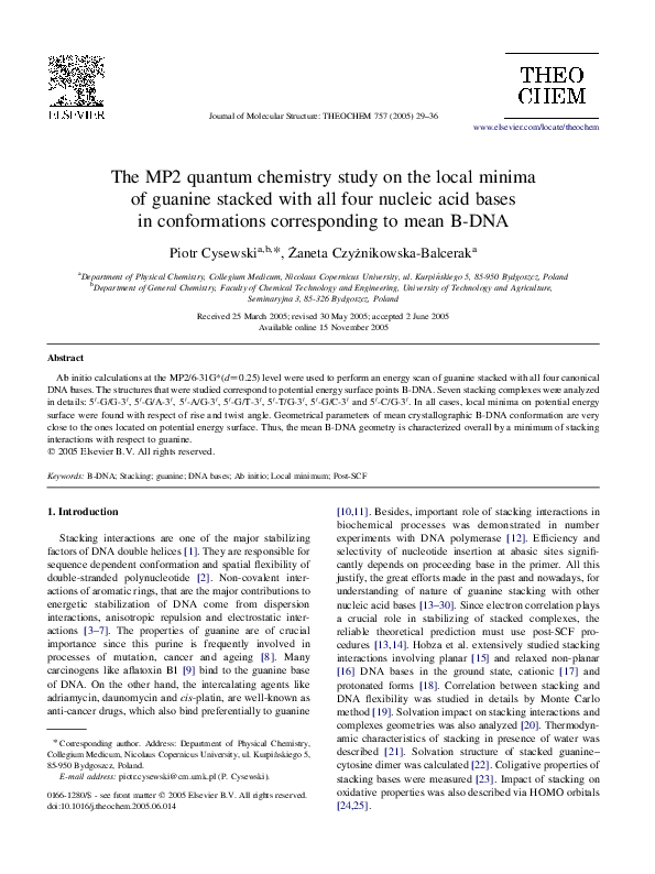 (PDF) The MP2 quantum chemistry study on the local minima of guanine ...