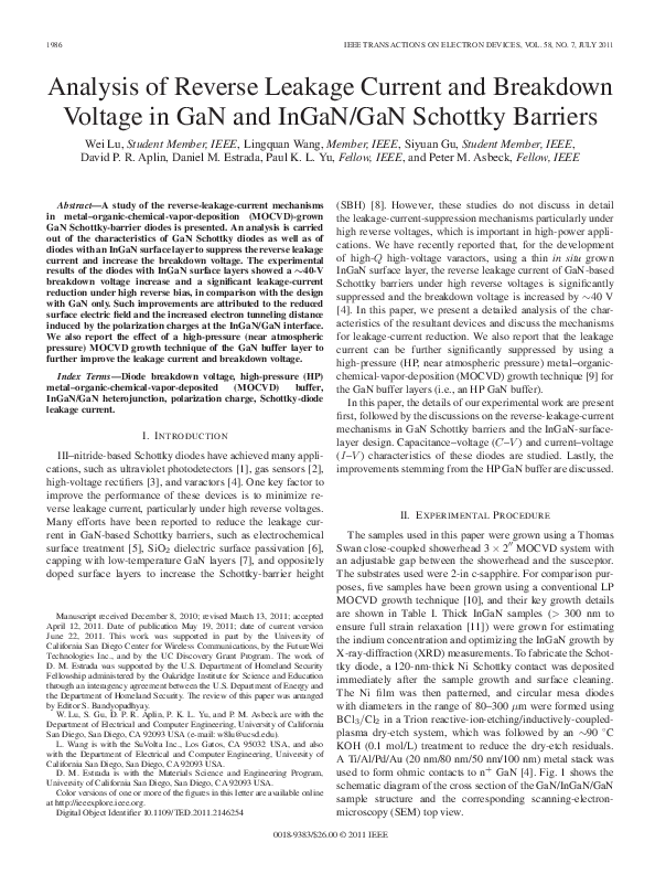 (PDF) Analysis of Reverse Leakage Current and Breakdown Voltage in GaN ...