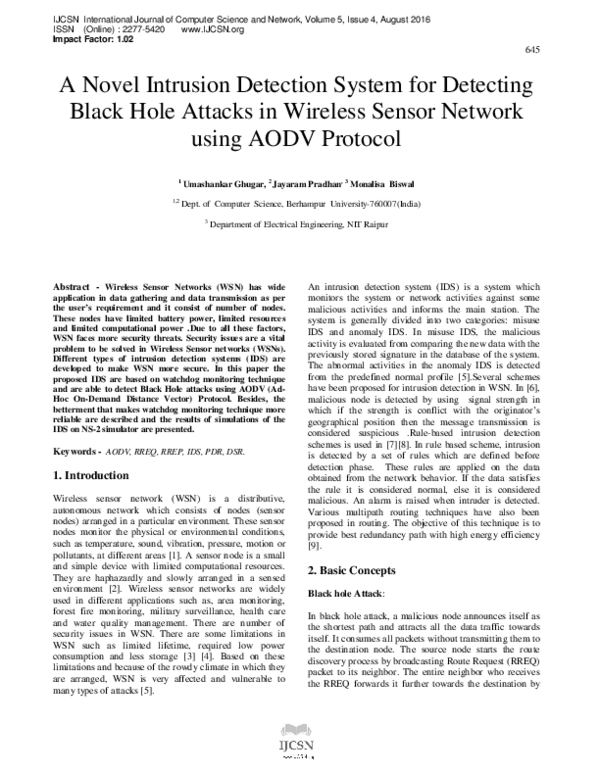 (PDF) A Novel Intrusion Detection System for Detecting Black Hole ...