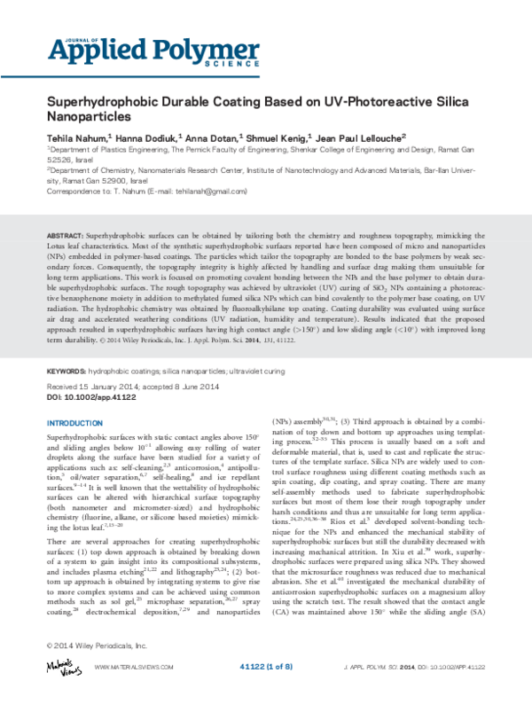 (PDF) Superhydrophobic durable coating based on UV-photoreactive silica ...