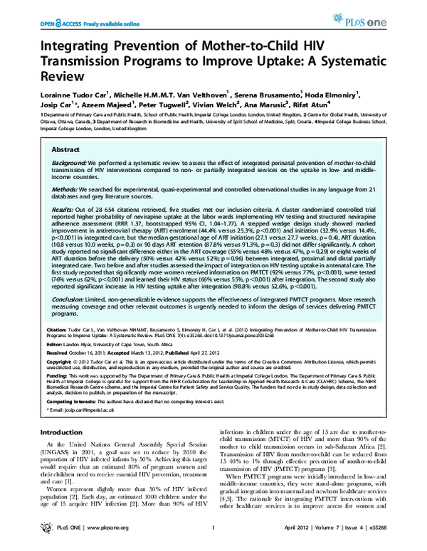 (PDF) Integrating Prevention of Mother to Child HIV Transmission ...