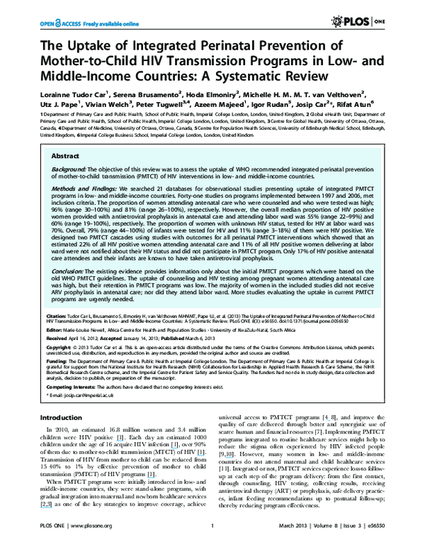 (PDF) The Uptake of Integrated Perinatal Prevention of Mother-to-Child ...