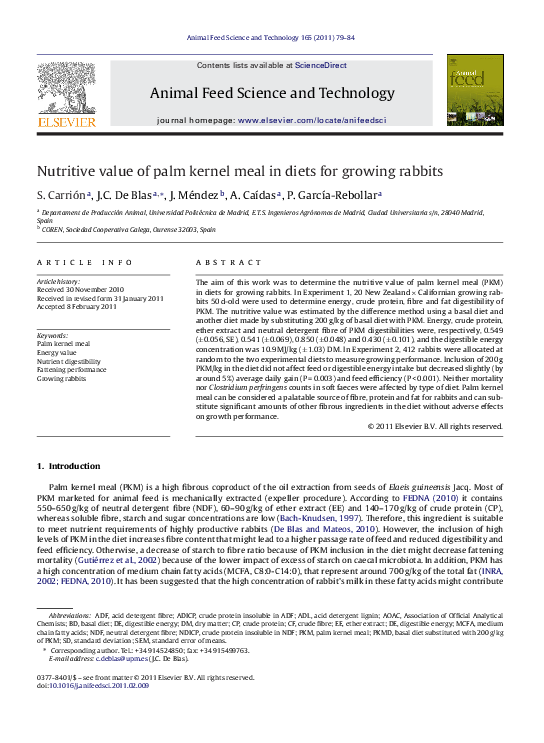 (PDF) Nutritive value of palm kernel meal in diets for growing rabbits
