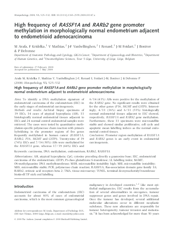 (PDF) High frequency of RASSF1A and RARb2 gene promoter methylation in ...