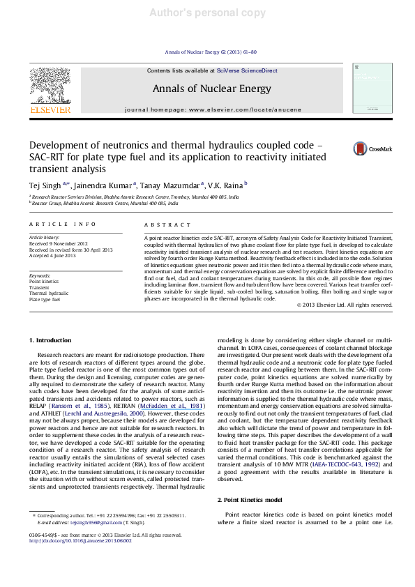(PDF) Development of neutronics and thermal hydraulics coupled code ...