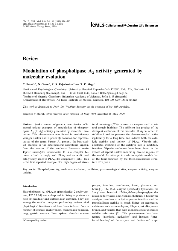 (PDF) Modulation of phospholipase A 2 activity generated by molecular ...
