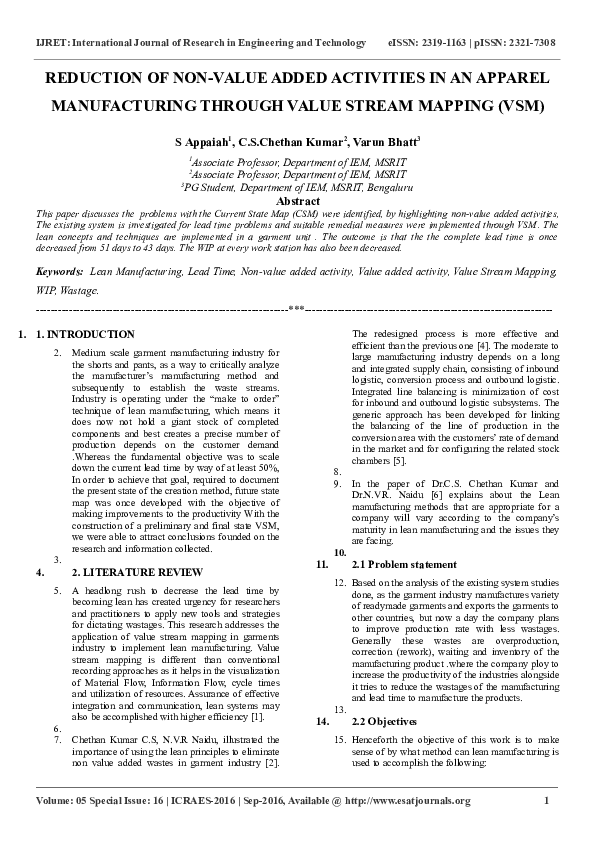(DOC) REDUCTION OF NONVALUE ADDED ACTIVITIES IN AN APPAREL