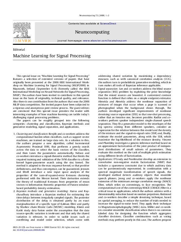 (PDF) Machine Learning for Signal Processing Marc Van Hulle