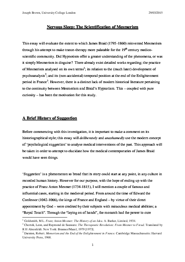 (PDF) Nervous Sleep: The Scientification of Mesmerism