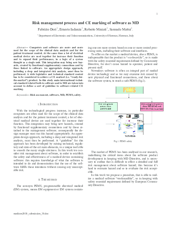 (PDF) Risk Management Process and CE Marking of Software as MD