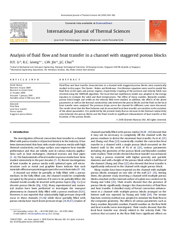 (PDF) Analysis of fluid flow and heat transfer in a channel with ...