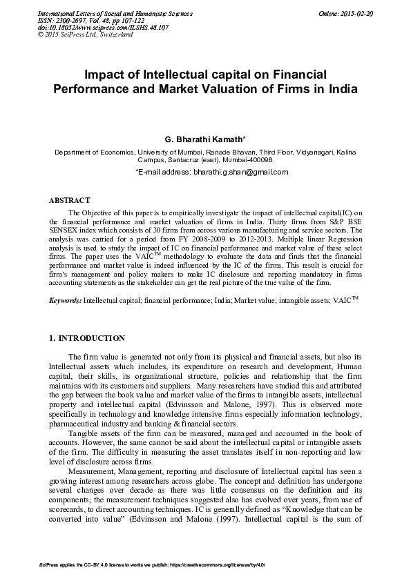 (PDF) Impact of Intellectual capital on Financial Performance and ...