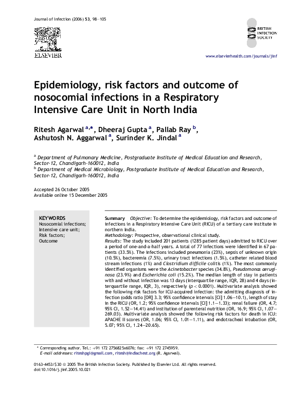 (PDF) Epidemiology, risk factors and outcome of nosocomial infections ...