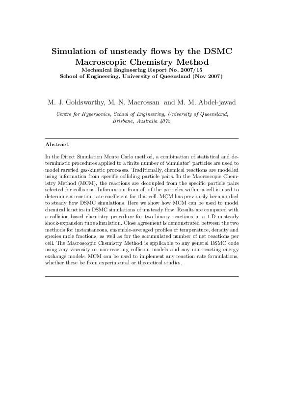 (PDF) Simulation of unsteady flows by the DSMC macroscopic chemistry method