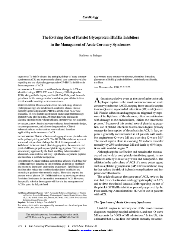 (PDF) The evolving role of platelet glycoprotein IIb/IIIa inhibitors in ...