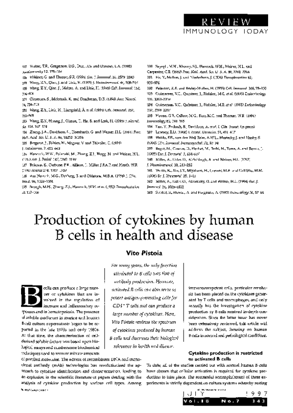 (PDF) Production of cytokines by human B cells in health and disease