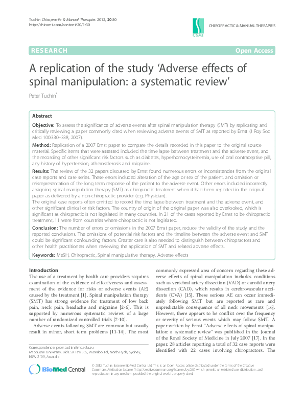 (PDF) A replication of the study 'Adverse effects of spinal