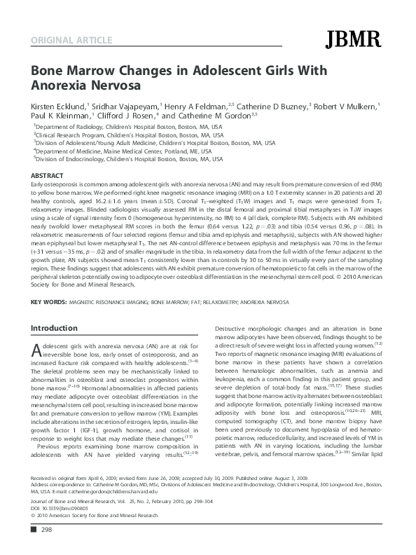 (PDF) Bone marrow changes in adolescent girls with anorexia nervosa