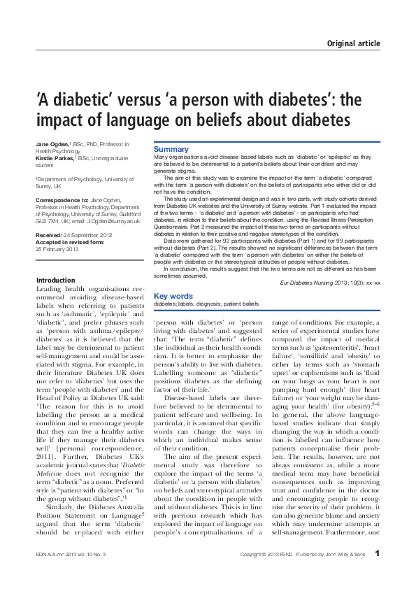 (PDF) ‘A diabetic’ versus ‘a person with diabetes’: the impact of ...