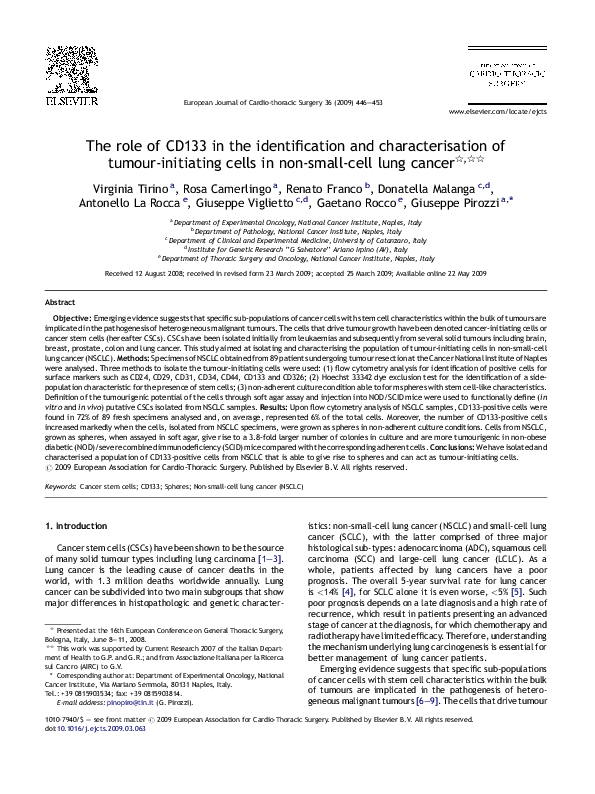 (PDF) The role of CD133 in the identification and characterisation of