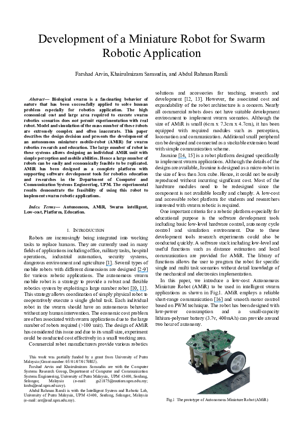 (PDF) Development of a Miniature Robot for Swarm Robotic Application