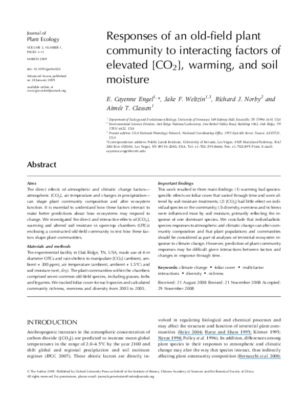(PDF) Responses of an old-field plant community to interacting factors ...