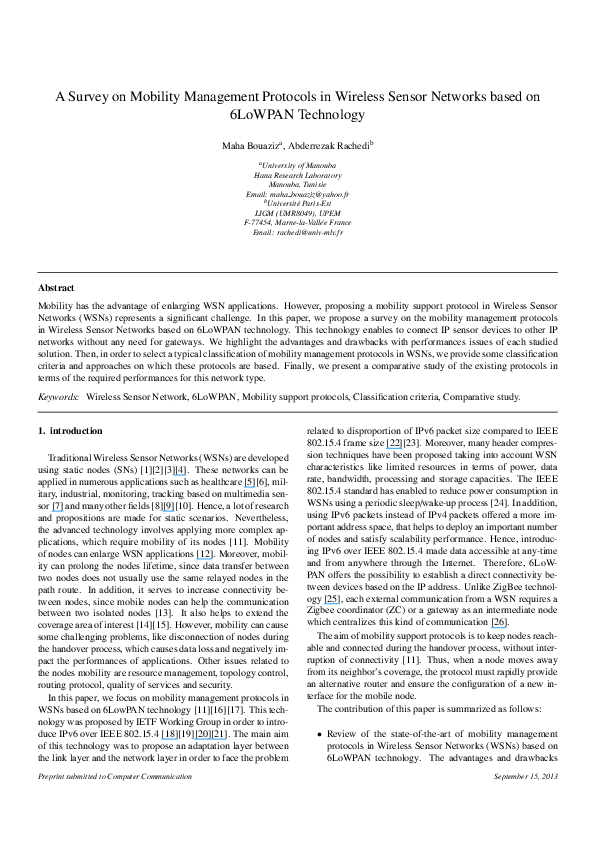 (PDF) A survey on mobility management protocols in Wireless Sensor ...