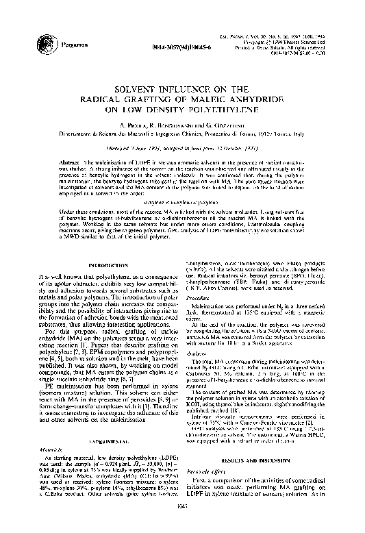 (PDF) Solvent influence on the radical grafting of maleic anhydride on ...
