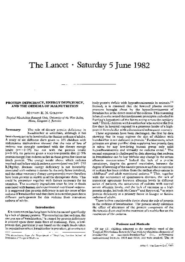 (PDF) Protein Deficiency, Energy Deficiency, and the Oedema of