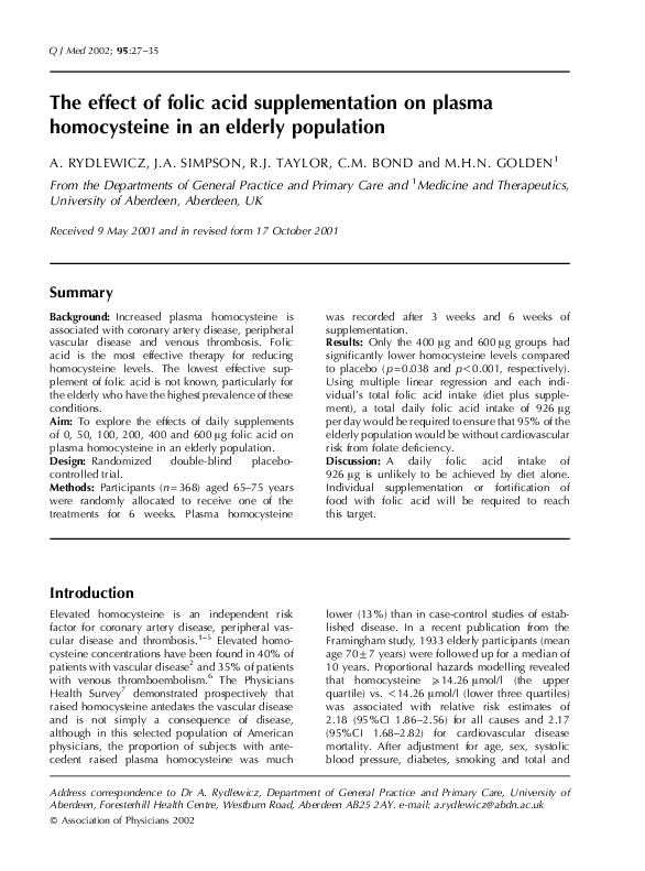 (PDF) The effect of folic acid supplementation on plasma homocysteine ...