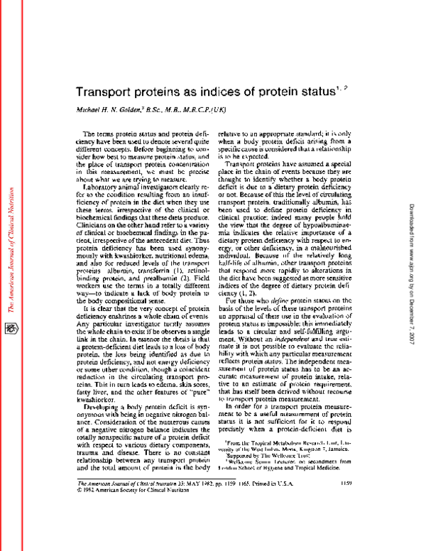 (PDF) Transport proteins as indices of protein status