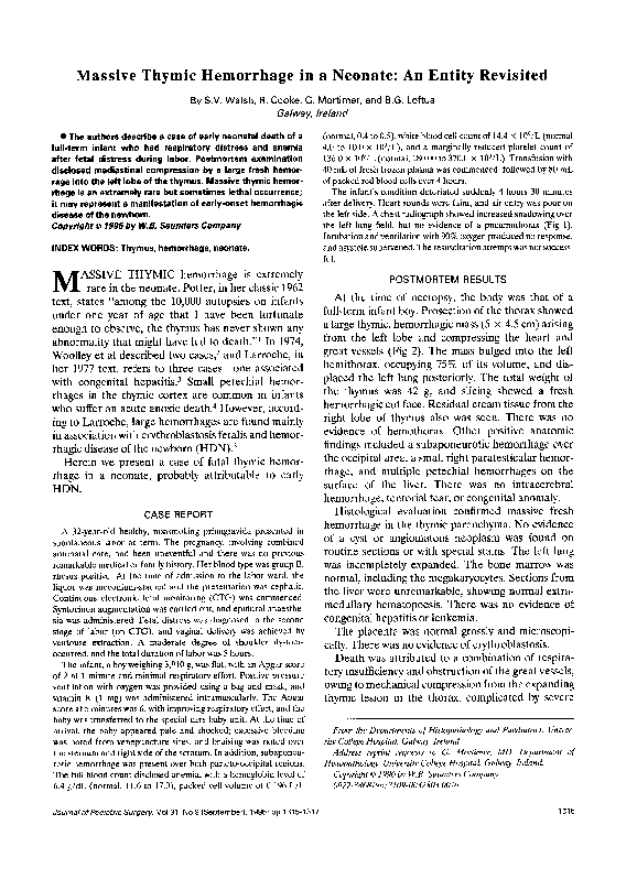 (PDF) Massive thymic hemorrhage in a neonate an entity revisited