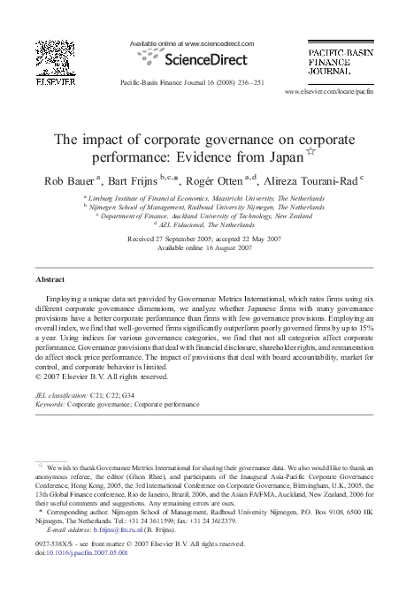 (PDF) The impact of corporate governance on corporate performance ...
