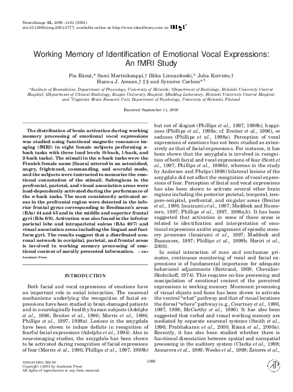 (PDF) Working Memory of Identification of Emotional Vocal Expressions ...