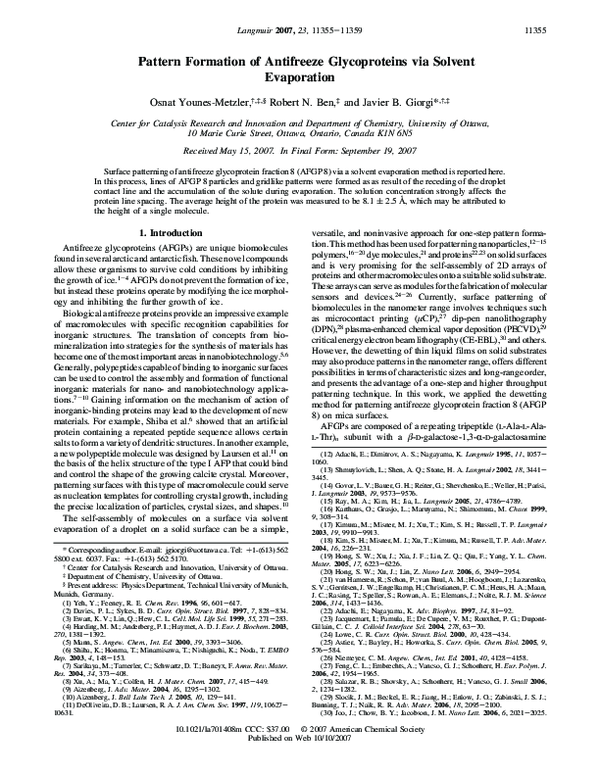 (PDF) Pattern Formation of Antifreeze Glycoproteins via Solvent