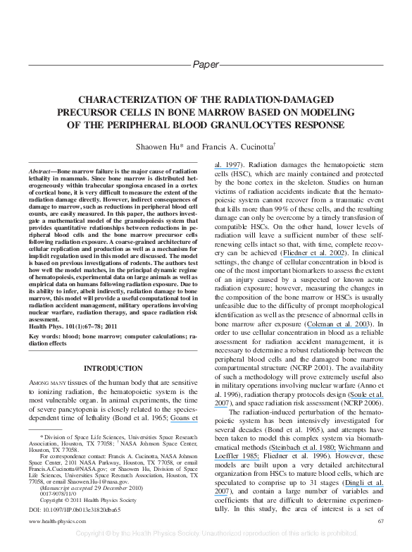 (PDF) Characterization of the Radiation-Damaged Precursor Cells in Bone ...