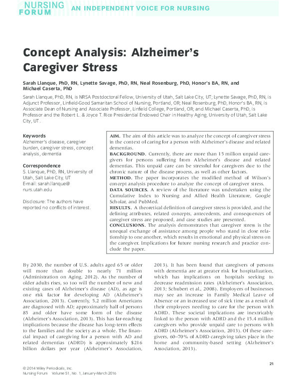 (PDF) Concept Analysis: Alzheimer's Caregiver Stress