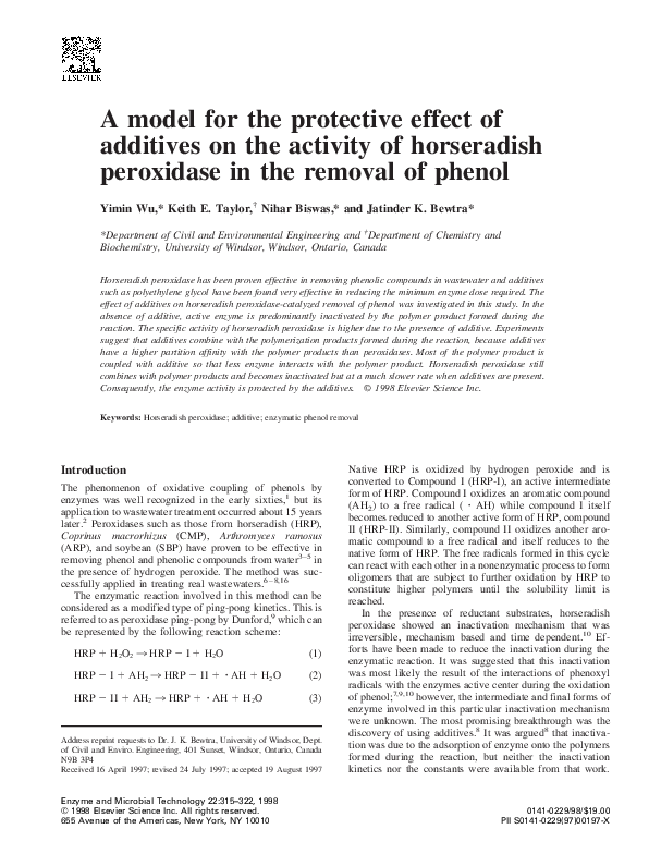 (PDF) A model for the Protective Effect of Additives on the Activity of ...
