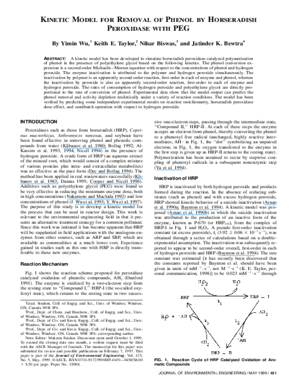 (PDF) model for removal of phenol by horseradish peroxidase