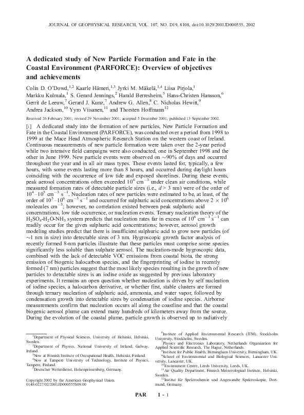 (PDF) A dedicated study of New Particle Formation and Fate in the ...