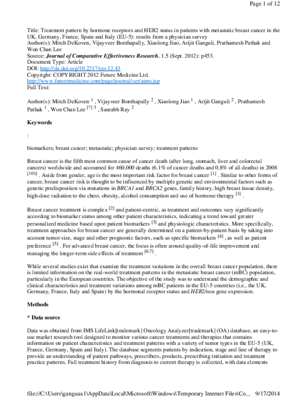 (PDF) Treatment pattern by hormone receptors and HER2 status in ...