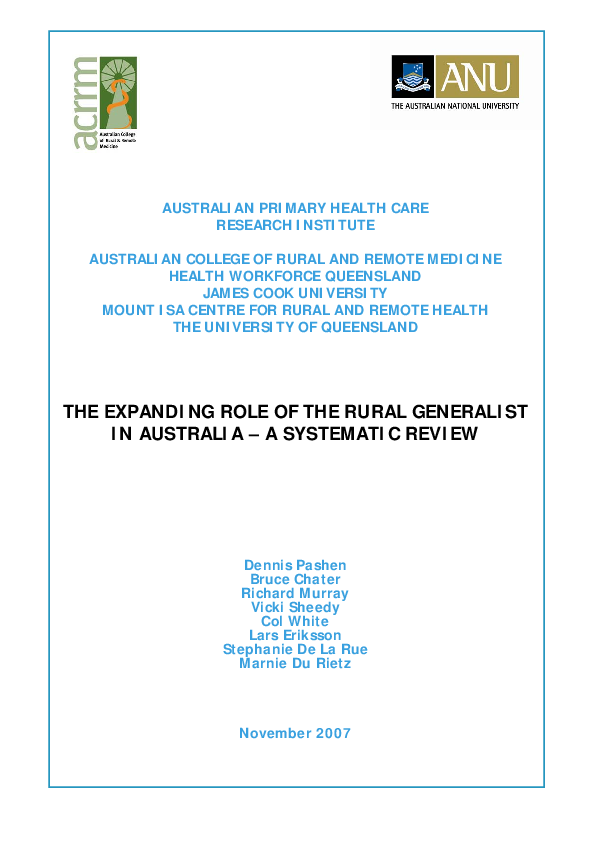 (PDF) THE EXPANDING ROLE OF THE RURAL GENERALIST IN AUSTRALIA – A ...