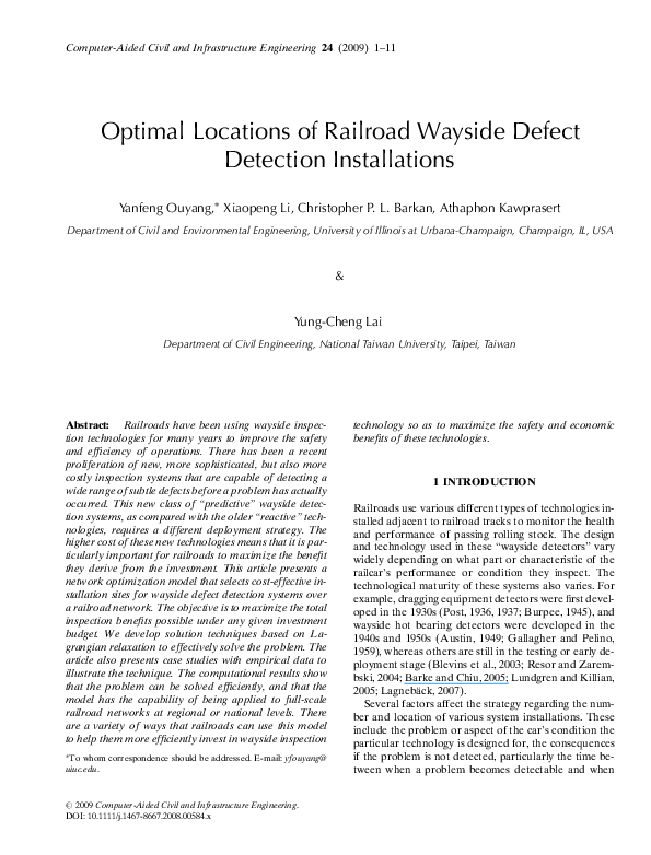 (PDF) Optimal Locations of Railroad Wayside Defect Detection Installations Yanfeng Ouyang