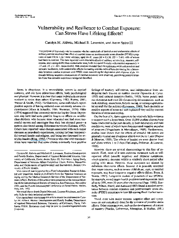(PDF) Vulnerability and resilience to combat exposure: Can stress have ...