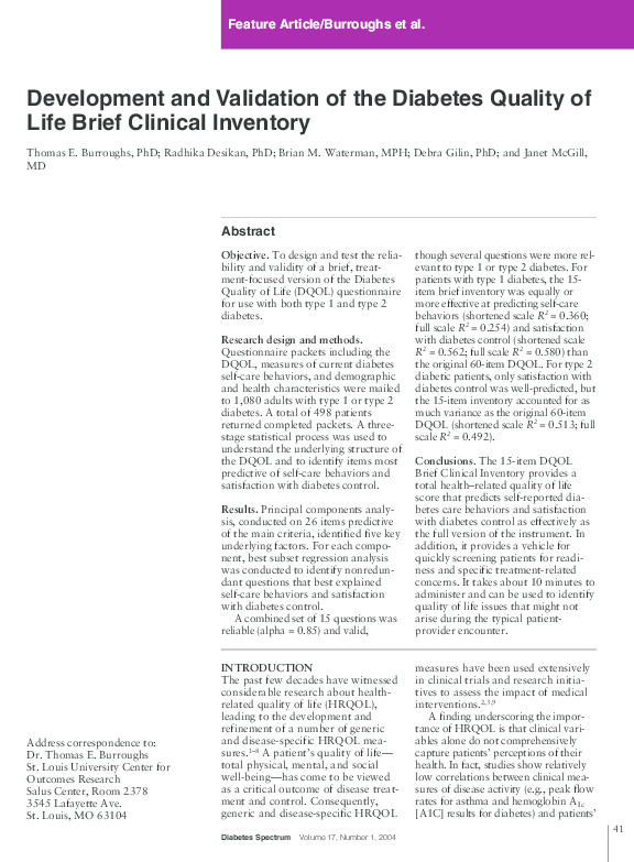 (PDF) Development and Validation of the Diabetes Quality of Life Brief ...