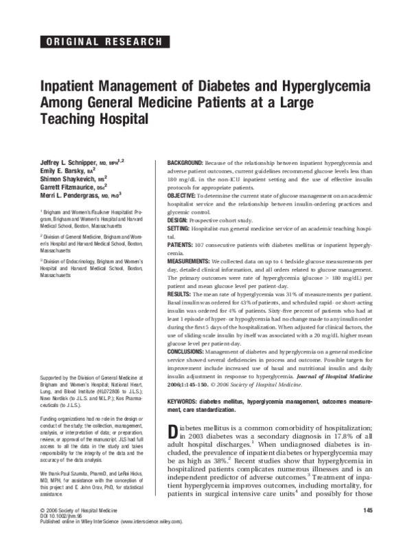 (PDF) Inpatient management of diabetes and hyperglycemia among general ...