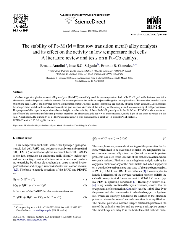 (PDF) The stability of Pt–M (M = first row transition metal) alloy ...
