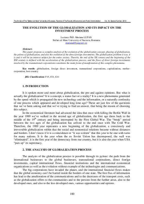 (PDF) THE EVOLUTION OF THE GLOBALIZATION AND ITS IMPACT ON THE ...