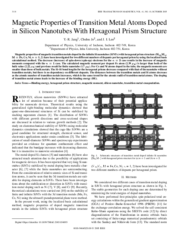 PDF Magnetic Properties Of Transition Metal Atoms Doped In Silicon Nanotubes With Hexagonal 
